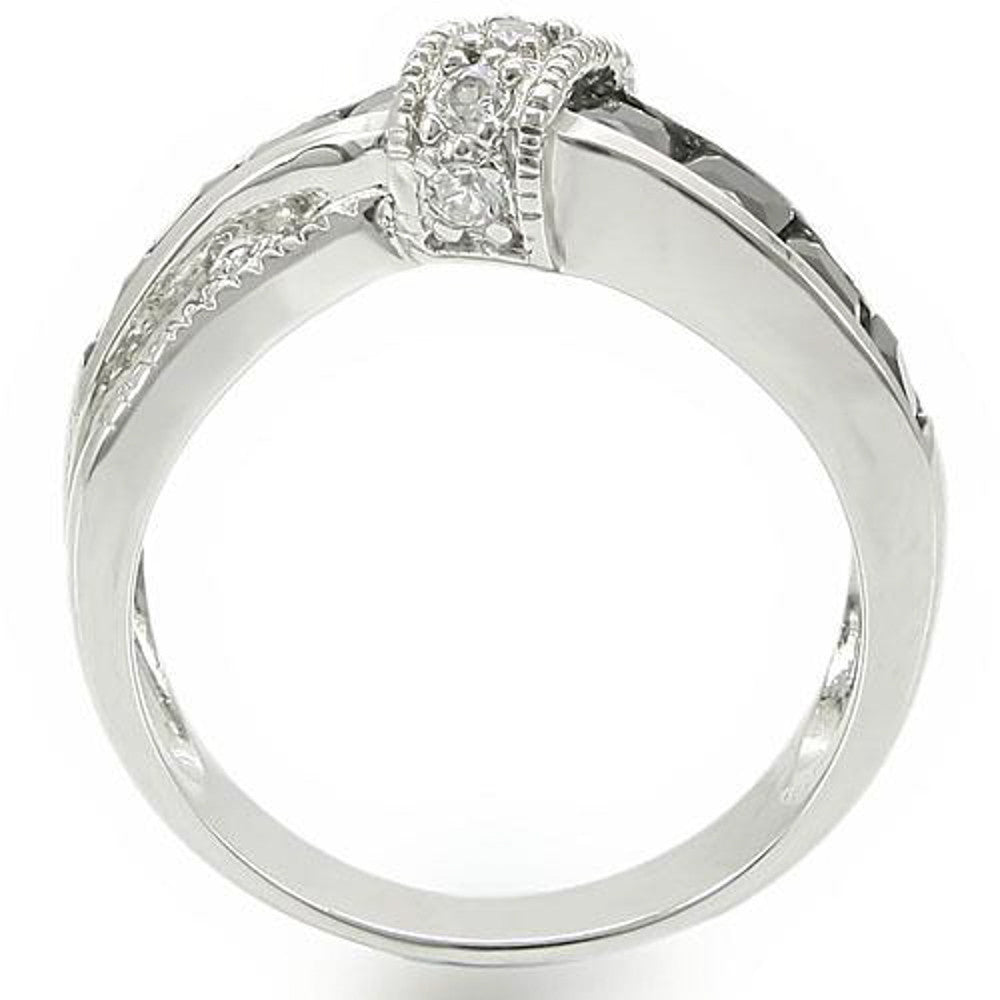 ARTK1494 Stainless Steel 1.75 CT Jet Black & Clear Zirconia Fashion Ring Women's Size 5-10